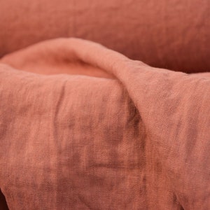 IN STOCK. Pure 100% linen fabric Gloria Rust 200gsm 5.90 oz/yd2. Reddish-brown color, washed-softened. image 4