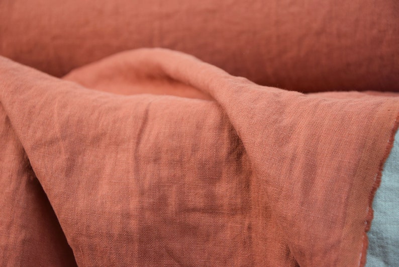 IN STOCK. Pure 100% linen fabric Gloria Rust 200gsm 5.90 oz/yd2. Reddish-brown color, washed-softened. image 4