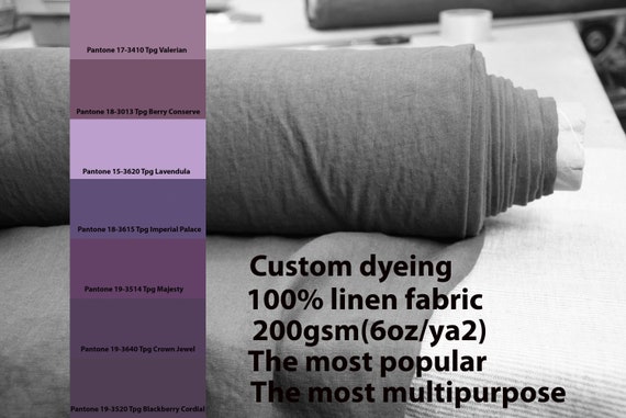 CUSTOM DYEING 100% linen fabric 200gsm (6oz/yd2). Gloria - the most popular fabric. Pantone Lavender Rose Blackberry Purple pallette No 10.