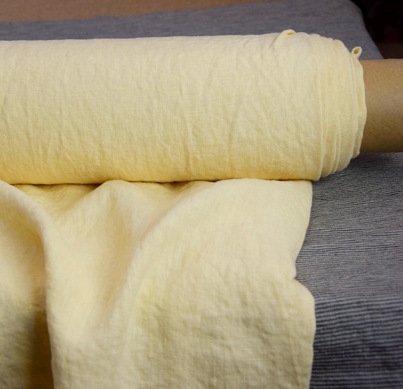 Linen Fabric "Gloria Vanilla Custard" 200gsm (6oz/yd2). Premium Quality. Mellow Yellow, Pastel Yellow, Butter, Cream Color. IN STOCK!
