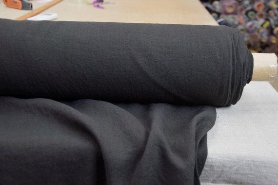 Pure linen Fabric "Gloria Warm Off-Black" 200gsm (6oz/yd2). Almost black, Off-Black, Blackened Brown. Soft, Preshrunk, IN STOCK!