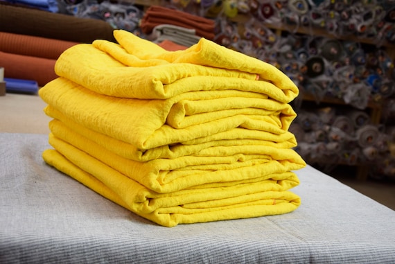 Vibrant Sunny Yellow Linen Fabric - "Julia Illuminating", Creased Texture, 210gsm (6.2oz), Premium Quality, Luminous & Bright, OUT OF STOCK!