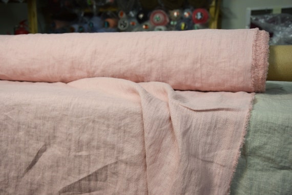 Pure 100% linen fabric Gloria Pastel Pink 200gsm (5.90 oz/yd2). Washed-softened. IN STOCK.