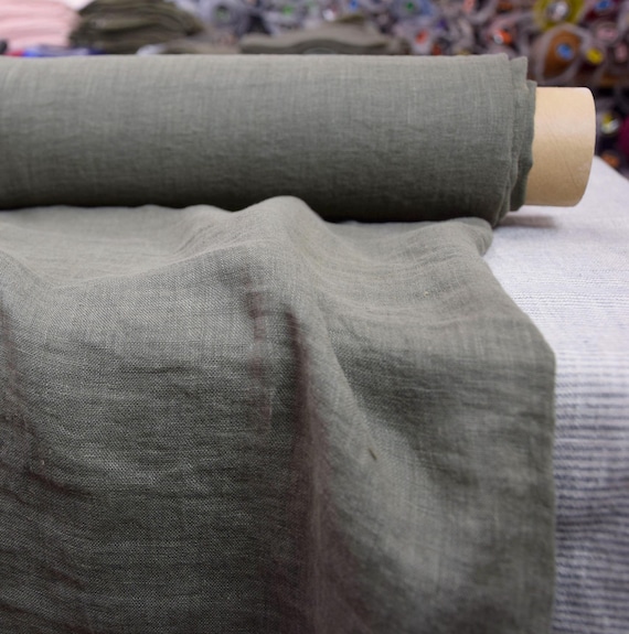 SHEER LINEN FABRIC - Serena Dark Olive, Thin & Lightweight, 100% Pure, 95gsm (2.8oz), Military Khaki Green (Pantone 19-0516), Out of Stock.
