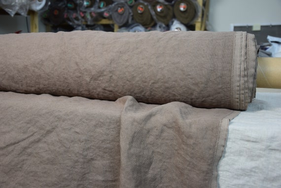 100% linen fabric "Udana Cinnamon Brown" 340gsm. Washed/Pre-shrunk. Eco-friendly heavyweight material for upholstery accessories. IN STOCK.