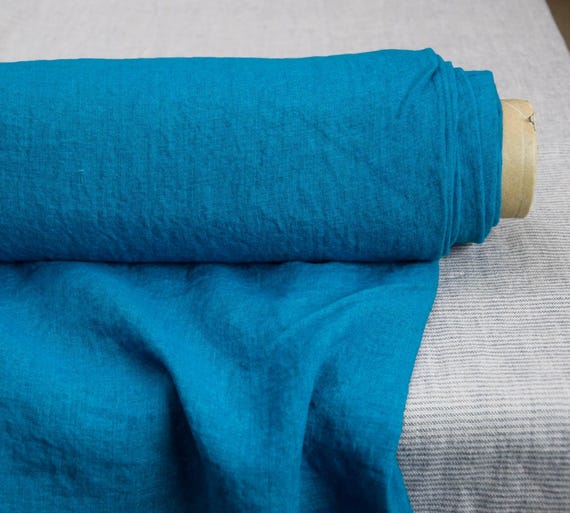Linen Fabric "Margarita Azure-Blue", Premium, Beautiful, Vibrant, Vivid, 200gsm (6oz), Pure 100% Linen, Pantone 15-4722 Capri, IN STOCK!