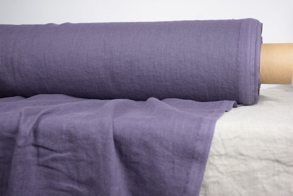 Pure 100% linen fabric "Gloria Purple-Aubergine" 200gsm (5.90 oz/yd2). Eggplant color. Washed-softened. Bulk sale B2B. In Bolts. WHOLESALE.