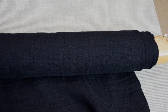 Pure 100% linen fabric Delta Black 140gsm (4.15oz/yd2). Pre-shrunk. Naturally wrinkled. Temporarily OUT OF STOCK.