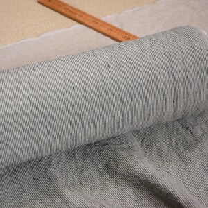 Pure linen fabric Elba Iguana Pencil Stripes, middle weight dense, not sheer, soft. Natural not dyed flax and dark green-gray narrow stripes (like a drawn with a pencil) . Width of the stripe is 1.5mm (one natural + one gray is 3mm).