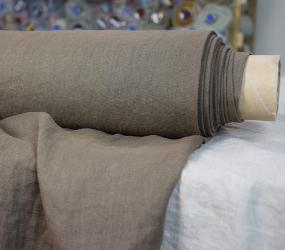 Linen Fabric - "Gloria Earthy Brown", Taupe, Medium Darkness, 100% Pure, 200gsm/6oz, Durable, Tightly Woven, Organic Pre-Shrunk. IN STOCK!