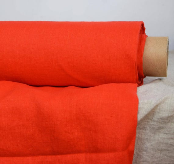 Linen Fabric - "Gloria Fiesta", Bright Orange-Red, 190gsm (5.6oz), Soft Washed, 145cm (57") Wide, Premium Fabric, OUT OF STOCK.