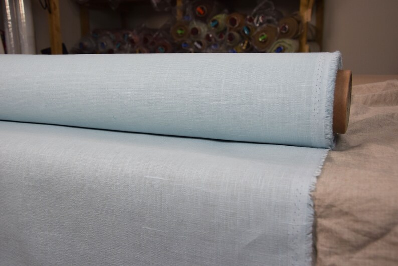 IN STOCK. Linen fabric Nata Water-Pro Milky Blue 280gsm. Light pale blue. Water-resistant. Water Proof. The last piece 1.10mx1.45m43x57 image 1