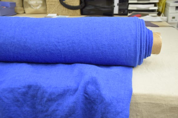100% Linen Fabric Luna Royal Blue Heavyweight 290gsm/9oz. Vivid Bright Cobalt Blue. Premium Stylish Soft Creased Linen Material By the Yard.