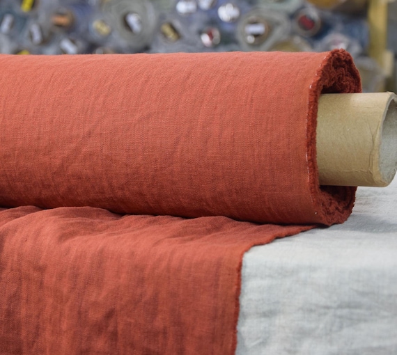 Linen Fabric - "Gloria Rust", Reddish-Brown Tones, Soft Washed, 200gsm (5.9oz), 100% Pure, Versatile Fabric, apparel fabric, IN STOCK!