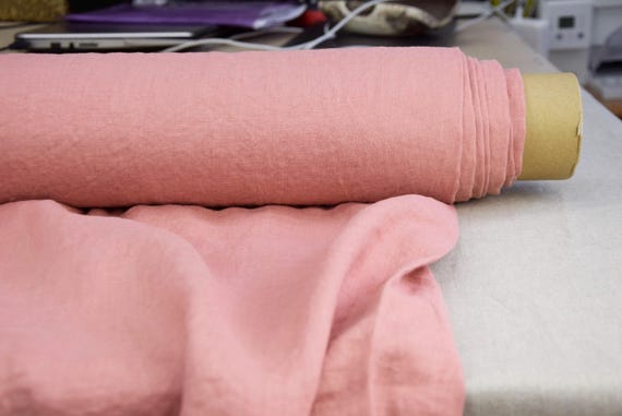 Linen Fabric "Aura Tea Rose" 125gsm (3.7oz/yd2). 100% Pure. Muted and Delicate Pink. Stonewashed, Pre-shrunk, Premium Quality, By The Yard.