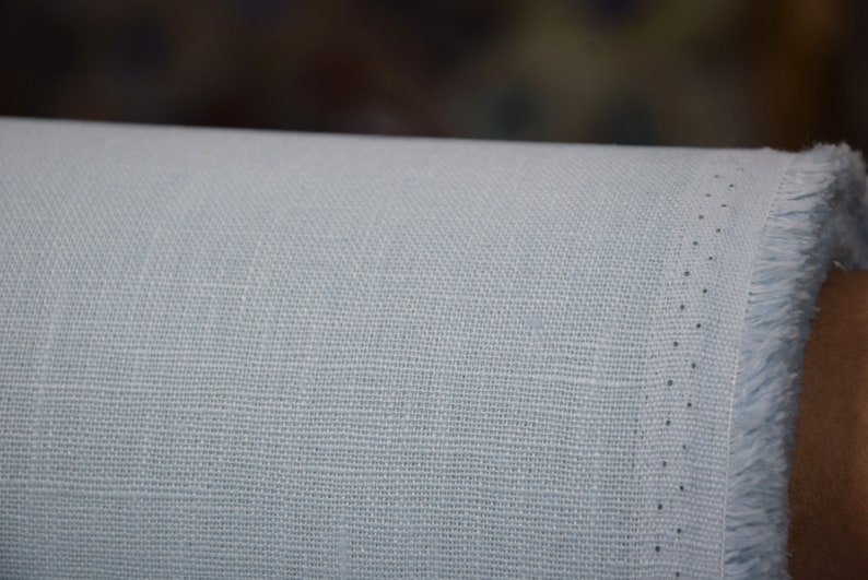 IN STOCK. Linen fabric Nata Water-Pro Milky Blue 280gsm. Light pale blue. Water-resistant. Water Proof. The last piece 1.10mx1.45m43x57 image 2