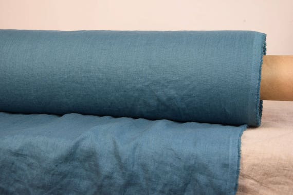 Pure 100% Linen Fabric "Gloria Blue Spruce" 200gsm (6oz/yd2). Densely woven, Prewashed, Soft. Dark Blue-Green. Business-to-B WHOLESALE.