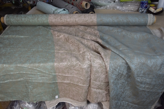 Pure 100% linen fabric Nora Greenish Bluish Pinkish 240gsm (7.05oz/yd2). 45cm stripe. The last piece 1.50mx1.45m=59"x57"! IN STOCK.
