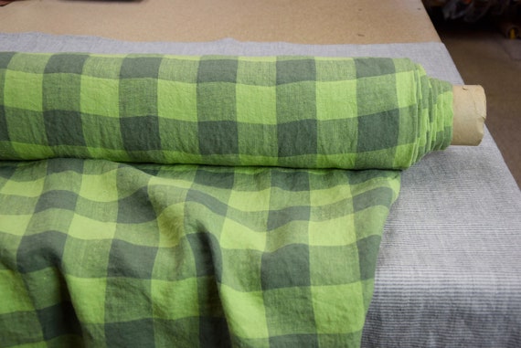 100% Linen Fabric "Margarita Chessboard Check Chartreushe" 200gsm (6oz/yd2). 4.50cm check. Pantone 14-0445. IN STOCK!