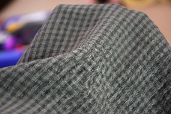 Pure 100% linen fabric Augusta Muted Green Gingham 150gsm (4.50oz/yd2). IN STOCK.