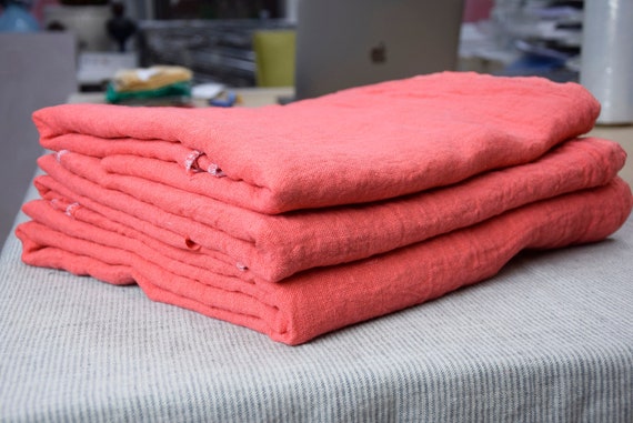 REMNANTS SALE!!! 100% linen fabric Julia Persimmon 210gsm(6.20 oz/yd2). Pantone 16-1544 vibrant bright fiery orange color.