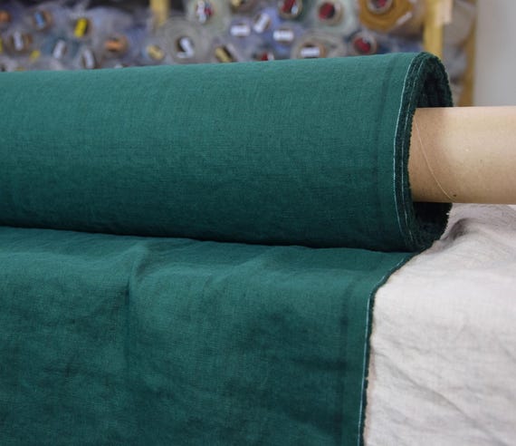 Fabric Linen by Yard/by Meter - "Gloria Rich Green", 200gsm (5.9oz), Tightly Plainly Woven Texture, Premium, Preshrunk, 100% Pure, IN STOCK!
