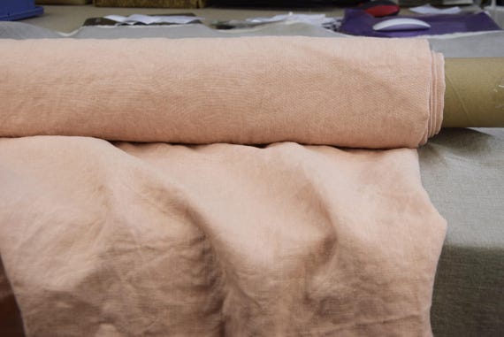 Pure Linen Fabric Nata Pastel Peach Blush 250gsm/7.3oz. Soft Crinkled High Quality. For Sewing Clothes & Home Accessories. By Meter/Yard.