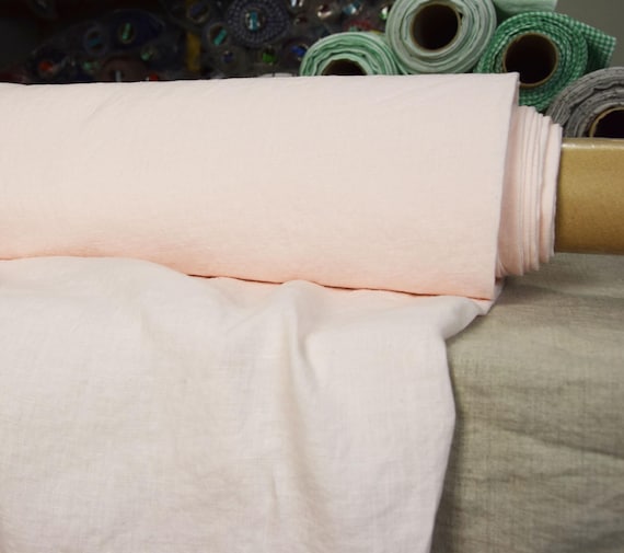 Pure 100% linen fabric "Gloria Piggy Pink" 200gsm (6oz/yd2). Similar to pale rose, blush, shell pink colors. Eco-friendly. WHOLESALE.
