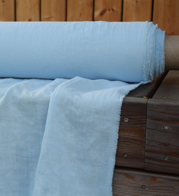 Soft Linen Fabric - "Gloria Azure", Washed, 200gsm (6oz), 100% Pure, Baby Blue, Deep Sky Blue, Cerulean, Delightful Texture, IN STOCK!