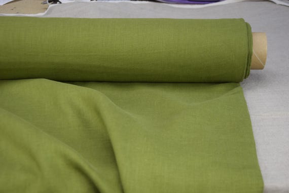 100% Linen Fabric Augusta Herbal Green, Soft & Densely Woven, Medium Weight 175gsm (5oz), Softened, Washed, Olive Green, By the Yard!