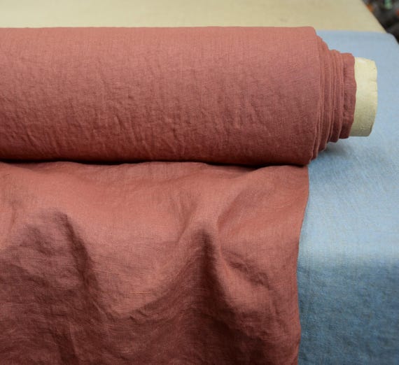 Pure 100% linen fabric Aura Reddish Brown 125gsm (3.70oz/yd2). Pantone 19-5408 Chutney, warm shade of brown, red-orange hue. IN STOCK.