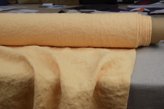 Pure Linen Fabric Gloria Peach-Yellow. Medium weight 200gsm/6oz-ya2. Eco friendly, Sustainable. Washed. For Sewing Clothes. By the Yard.