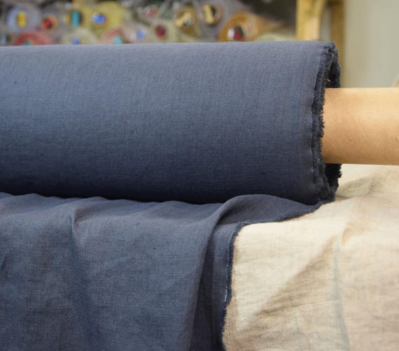 Linen Fabric "Gloria Blue Shadow", Soft & Dense, 200gsm (5.9oz), Luxurious Natural Texture, Nice Feel, Elegant Saturated Blue-Gray IN STOCK!