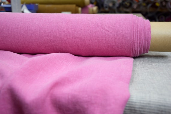 100% linen fabric "Gloria Precious Pink" 200gsm (6oz/yd2). Pure linen. Deep medium pink, hint of violet. Bright pink Vivid pink. IN STOCK.