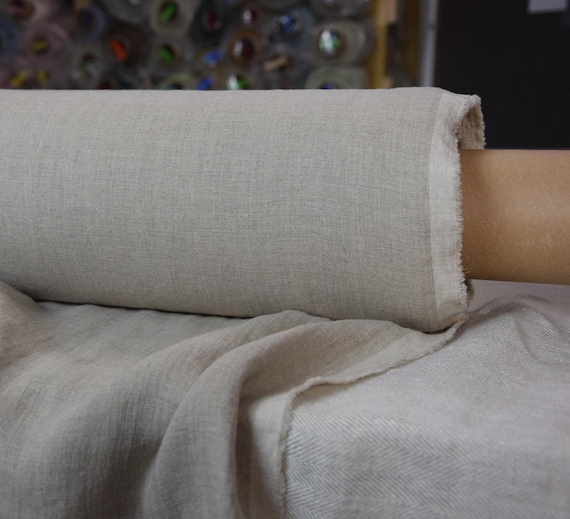 Unbleached 100%Linen Fabric "Augusta Natural" 150 gsm. Earthy Greige (Gray-Beige) Color from Nature. Lightweight, Pre-shrunk. IN STOCK.