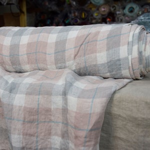 Tymczasowo NIEDOSTĘPNE. Czysta tkanina lniana Gloria Rose Windowpane Check 200 gr/m2 (6oz/yd2). Prana-zmiękczana.