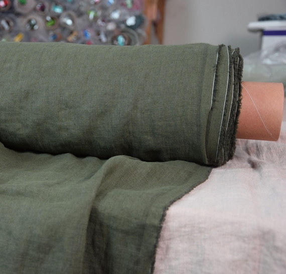 Linen fabric WHOLESALE - "Gloria Army Uniform Green" 200gsm (5.90oz/yd2). Bold military army camouflage khaki-green. Washed-softened.