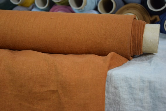 Linen Fabric - "Gloria Bronze". Deep Rich Brown-Yellow Hue, Washed, Luxurious, Softened, Preshrunk, 200gsm (5.9oz), Drapy, IN STOCK!