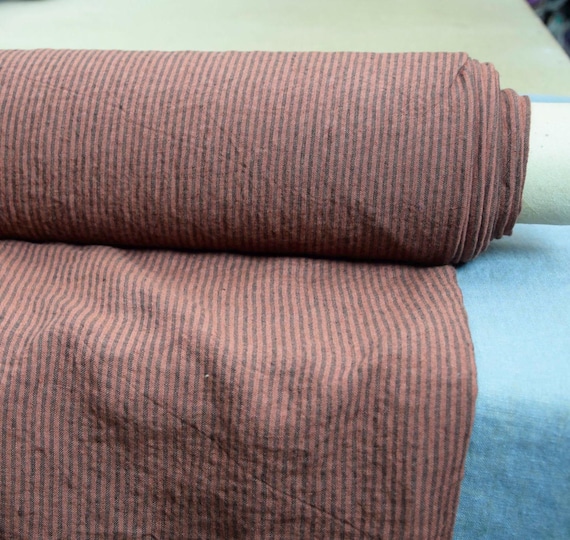 100% Linen Fabric "Elba Reddish Brown Candy Stripe", 200gsm/6oz, Premium quality, Soft, OOAK desigh, Wrinkled, Rustic & Elegant, IN STOCK!