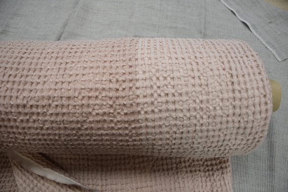 Thick fluffy soft waffle 44/56% linen/cotton fabric "Rona Smoked Salmon" 300gsm (8.9oz/yd2) Honeycomb diamond pattern Eco-friendly IN STOCK.