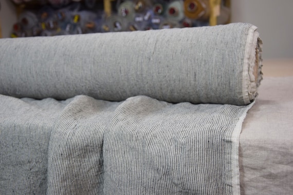 Linen Fabric by the Yard/Meter "Elba Iguana Pencil Stripe", medium weight. 1.5mm Pinstripe. European Linen - Premium Quality. IN STOCK.