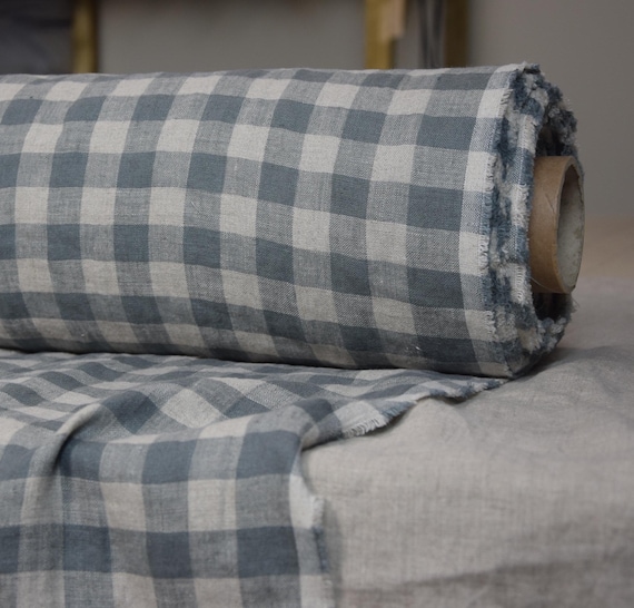 Linen Fabric - "Stella Gray Gingham", 180gsm (5.35oz), Grey Linen, 100% Pure, Soft & Washed, 57" Wide, High Quality Linen, Ready to Ship!