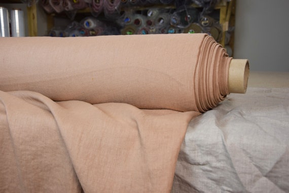 WHOLESALE. Pure 100% linen fabric Gloria Clay 200gsm(5.90 oz/yd2). Brownish with a soft rosy tint. Washed-softened.