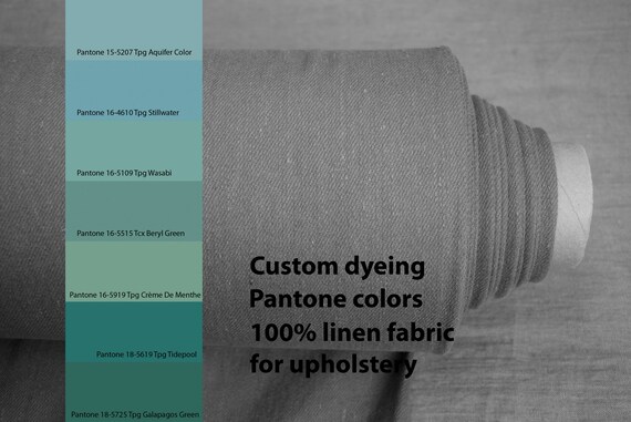 CUSTOM DYEING 100% linen fabric Ramona 400gsm (11.8oz/yd2). Eco-friendly heavy thick material for upholstery. Pantone green-blue colors 4.