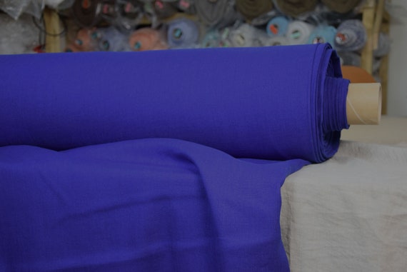 Pure 100% linen fabric Gloria Vivid Indigo. Medium weight 200gsm (5.6oz/yd2). Washed, Softened, Pre-shrunk. Bright Blue. By the Yard.