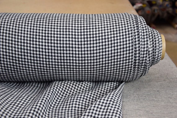 Premium 100% Linen Fabric "Black & White Gingham" 5mm Vichy Check, Medium Weight 200gsm/6oz. Pre-shrunk, Black Linen Gingham Ready to Ship!