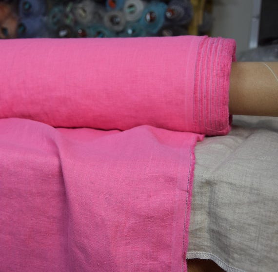 100% linen fabric Gloria Exotic Pink 190gsm (5.60oz/yd2). Bright illuminating. Washed-softened. Temporarily OUT OF STOCK.