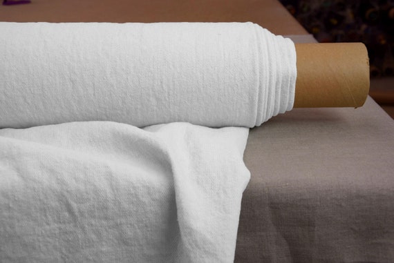 Pure 100% linen fabric "Ramona White" 460gsm (13.6oz/yd2). Eco-friendly heavy thick material. Upholstery. IN STOCK.