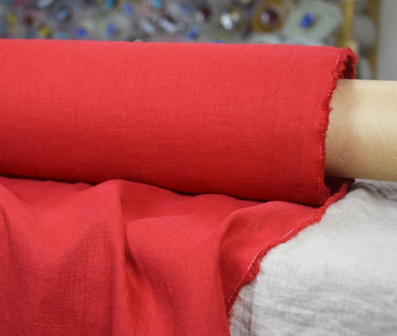 Vibrant Red Linen Fabric - "Gloria Purely Red", 100% Pure, 200gsm (6oz), Washed & Softened, 145cm (57") Wide, Beautiful Quality, IN STOCK!
