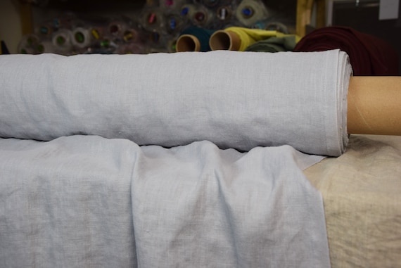 Temporarily OUT OF STOCK. Pure 100% linen fabric Gloria Mountain Mist 190gsm. Pale blue-gray color. Densely woven, washed-softened.